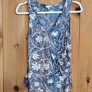 Lucky Gray Daisy Floral  Wrap Tank Top Blouse S